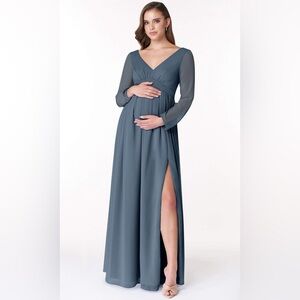 Azazie Teton Maternity Dress in Neptune Size 8 Long Sleeve - Baby Shower